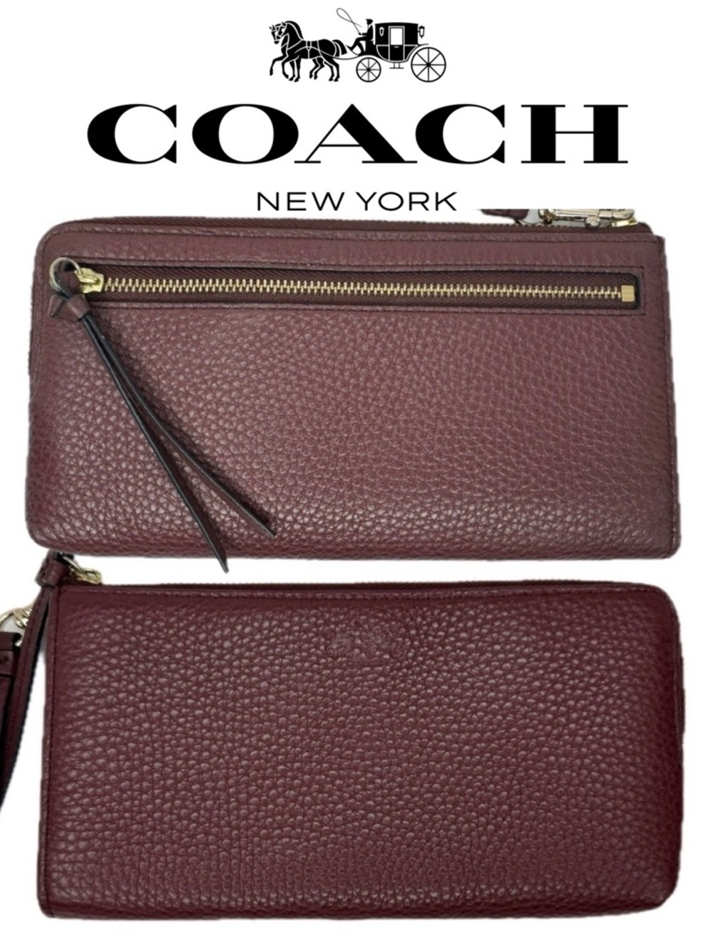 Coach Burgundy Oxblood Grain Leather Wristlet Wallet